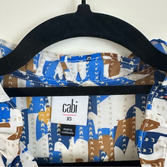 CAbi | Women's Blue and Brown Jigsaw Patterned Sleeveless Top Size XS - Picture 4 of 7